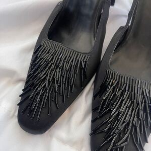 Vintage 90s Apostrophe Lulu Pointed Toe Beaded Slingback‎ Heels